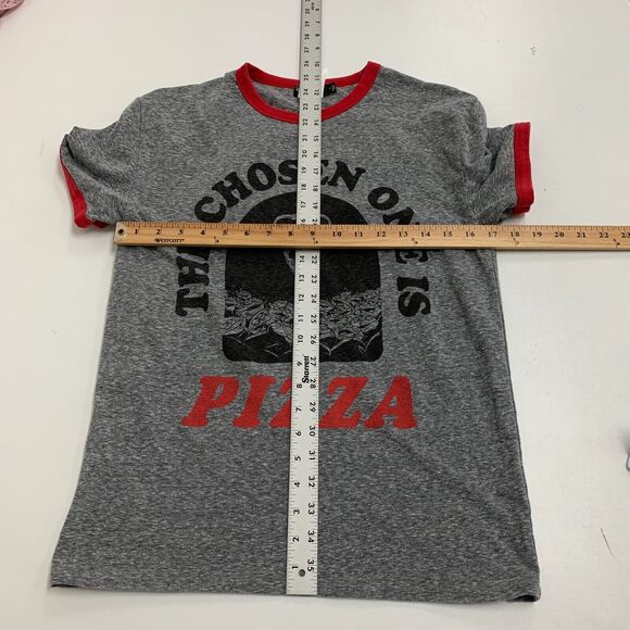 Disney Junk Food Ringer Tee Shirt Womens S Gray The Chosen One Is Pizza Graphic - Picture 6 of 10